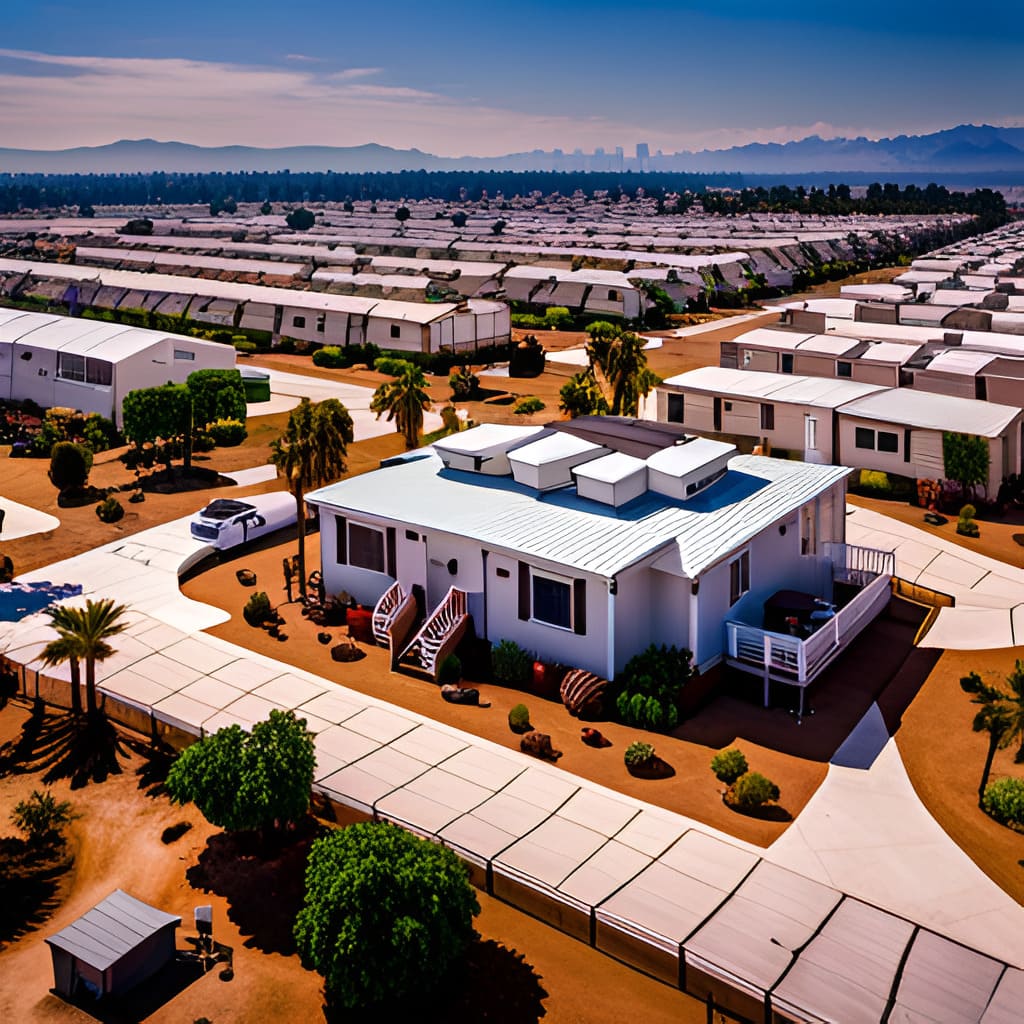 Vista aérea de trailas en alquiler, una opción rentable para vivir de forma económica en el estado de California.